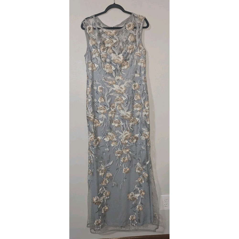 14 Adrianna Papell Gray Floral Lace Maxi Dress